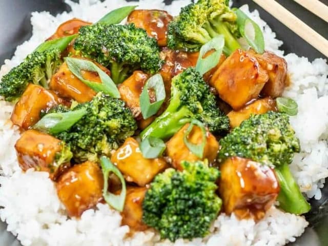 Teriyaki Tofu Stir Fry with White Rice & Asian Green