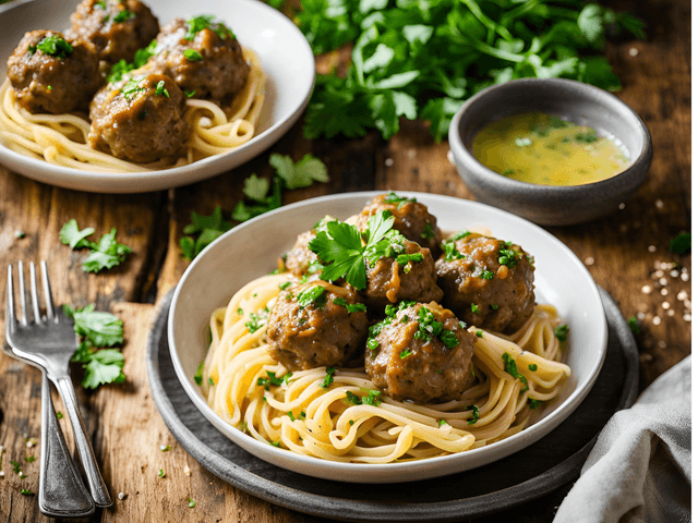 Garlic and Herb Meatballs with Pasta