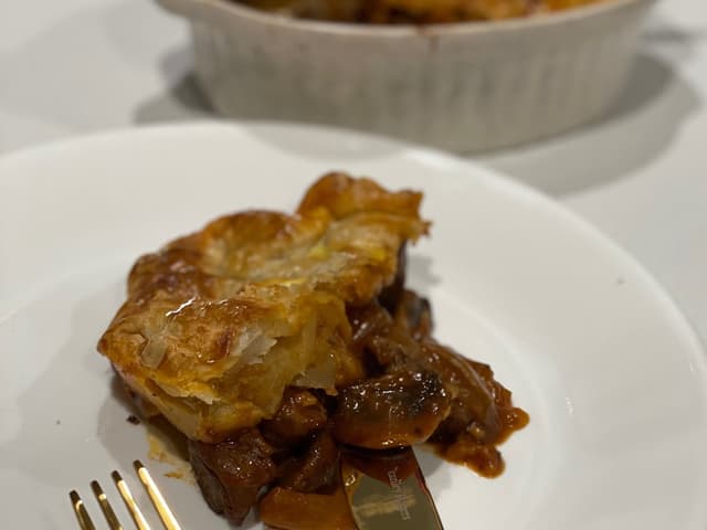 Steak and Mushroom Pie with Mash & Seasonal Vegetables
