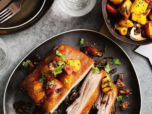 Roasted Pork Belly w/ Grilled Peach Salsa