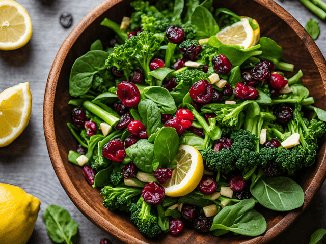 Salad of Broccoli, Asparagus, Mint, Spinach & Cranberry w/ Lemon Dressing