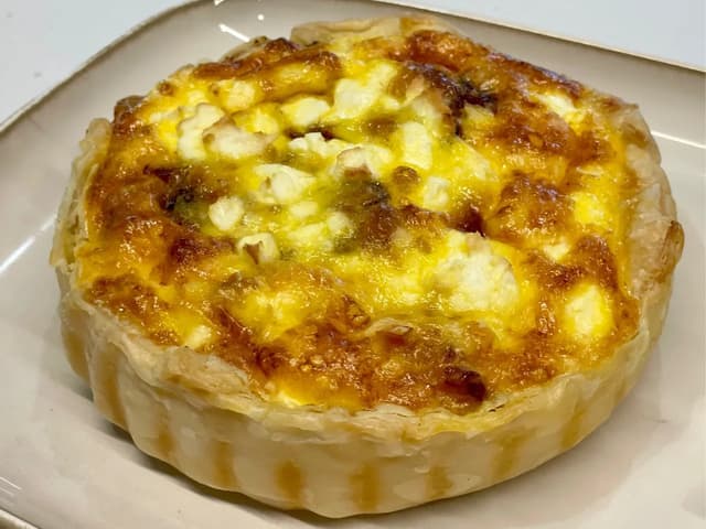 Pumpkin, Bacon, Spanish onion and Feta quiche