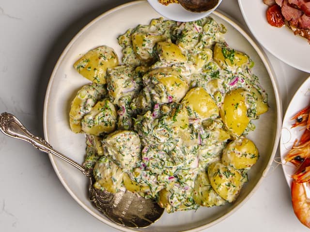 Potato Salad w Capers, Fresh Herbs, Mustard, Horseradish Mayo