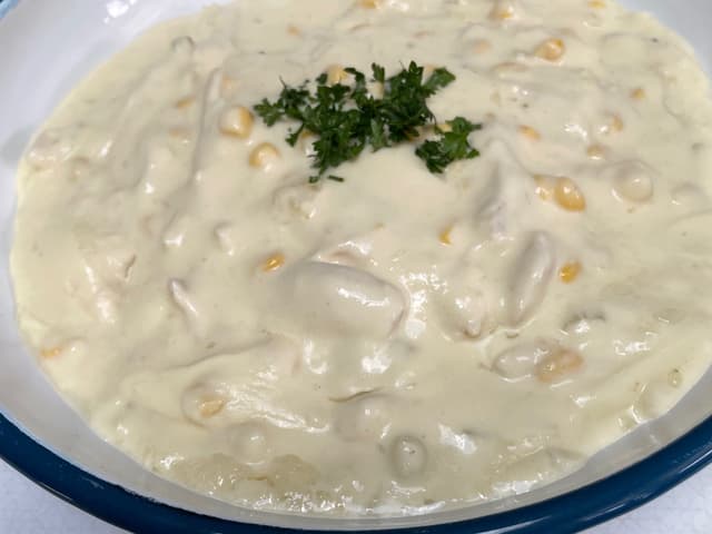 Creamy Chicken & Corn Soup w Crusty Roll