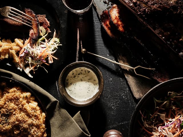 house smoked beef brisket, pickled cucumber