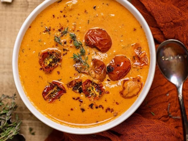 ROASTED GARLIC, CARROT + TOMATO SOUP