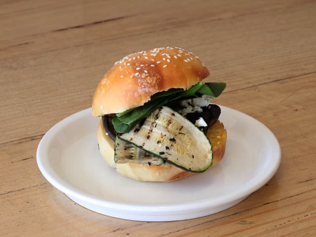 Mushroom Grilled Zucchini, Salsa Verde Feta Mini Brioche