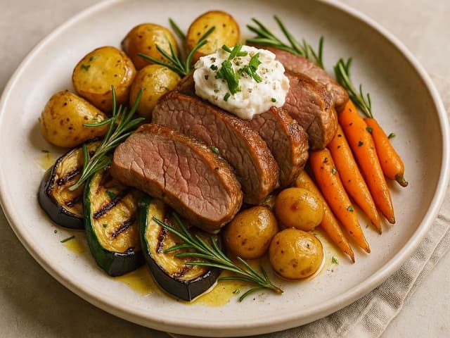 Lamb Rump and Baked Mediterranean Vegetables