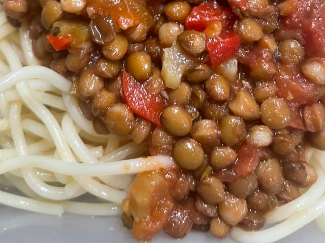 Lentil Bolognaise wGluten Free Spaghetti