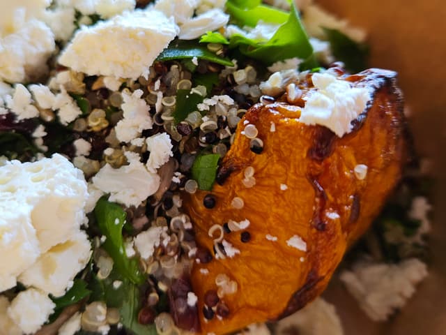 Ricotta & Pumpkin Salad w Quinoa, Seeds, & Herbs