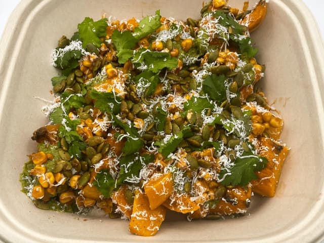 Mini Roast Butternut, Corn, Chipotle, Chimichurri, Pepitas, Salted Ricotta Salad