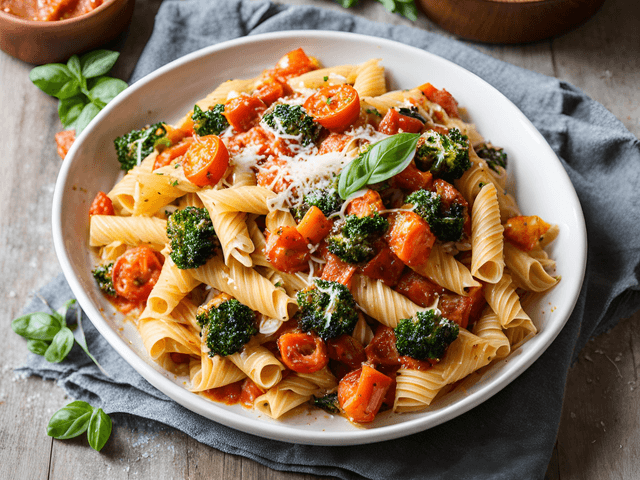 Roasted Vegetable Pasta with Light Tomato Sauce