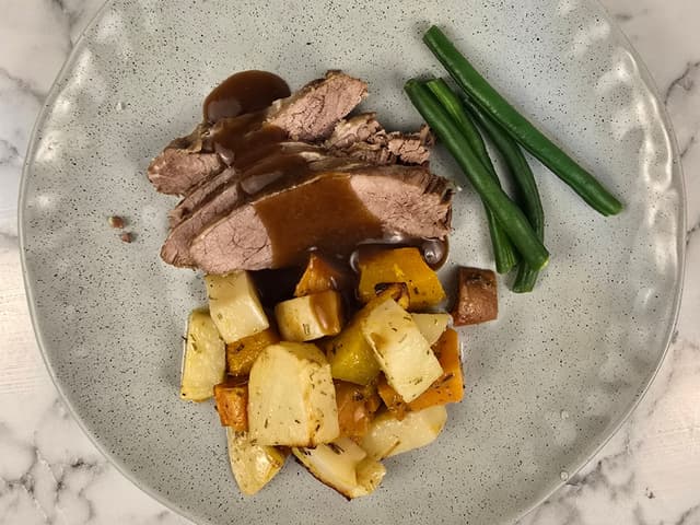 Roast Lamb with Roast Veg, Beans & Gravy