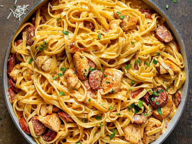 CAJUN CHICKEN + SAUSAGE ALFREDO PASTA