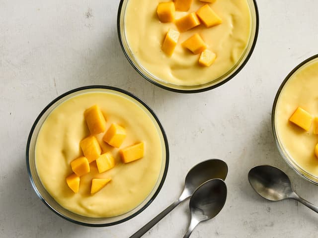 Creamy Custard with Mango and Coconut