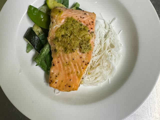 Lime & Lemongrass Salmon w/Asian Greens & Rice Noodles