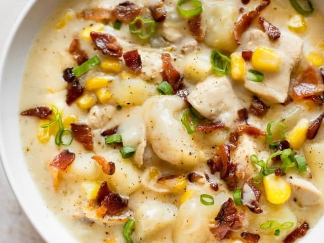 Chicken & Corn Chowder Comfort in every spoonful! 🍲