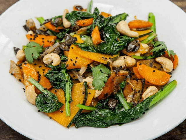 Cashew Pumpkin n Asian Green Stir-fry w White Rice