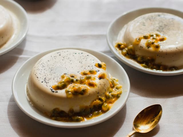 Vanilla Bean Panna Cotta with Passionfruit Caramel