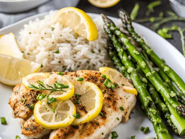 Lemon Pepper Chicken with Rice and Veg