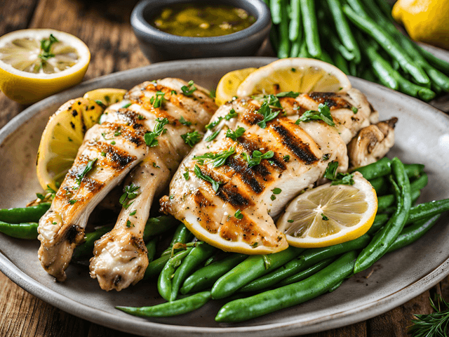Grilled Lemon Herb Chicken with Steamed Green Beans and Rice