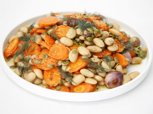 Roasted carrot salad with butter beans and dill