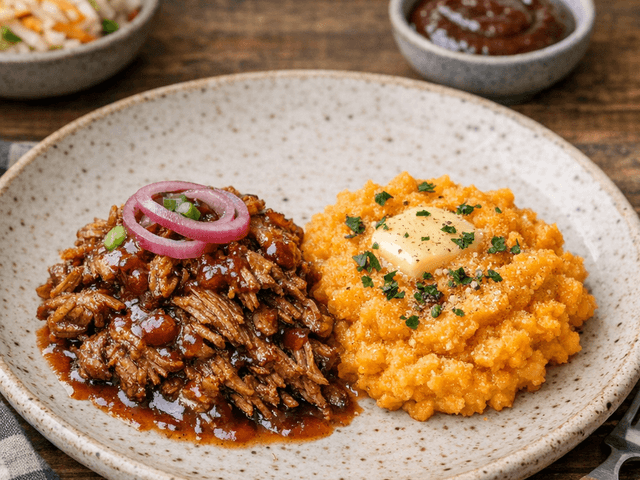BBQ Pulled Pork with Sweet Potato Mash