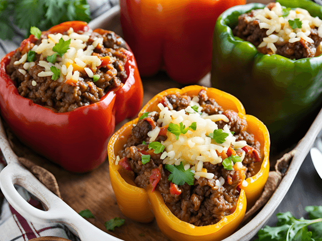 Stuffed Bell Peppers with Ground Beef and Brown Rice