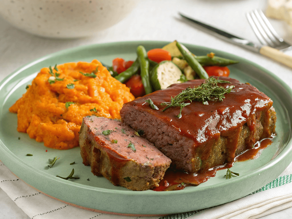 Glazed meatloaf vegetable, sweet potato