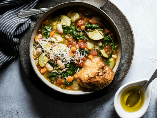MInestrone Soup with Garlic & Goat Cheese Focaccia