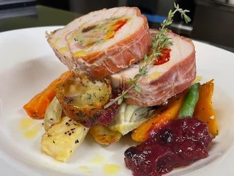 Turkey Roulade w/Roast Veg & Cranberry Relish & Jus
