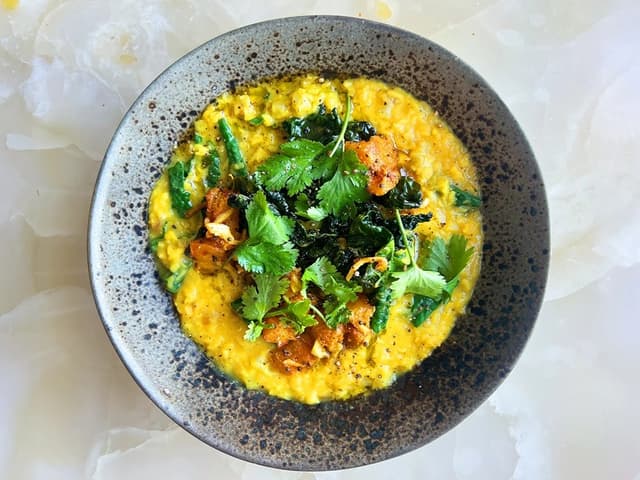 Vegan Braised Spicy Pumpkin & Lentils With White Rice