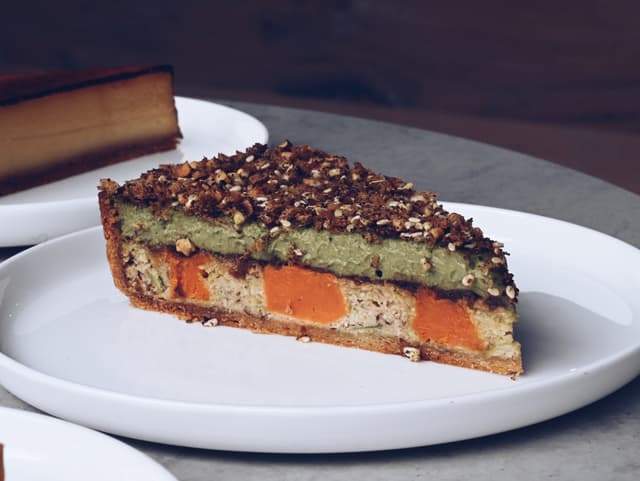 Sweet Potato, Goat’s Cheese and Spinach Tart (Slice)