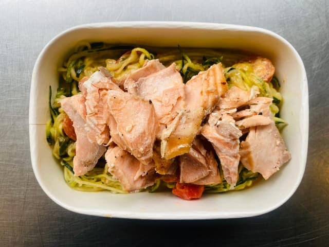 Lemon Ricotta and Salmon Zucchini Noodle Plate