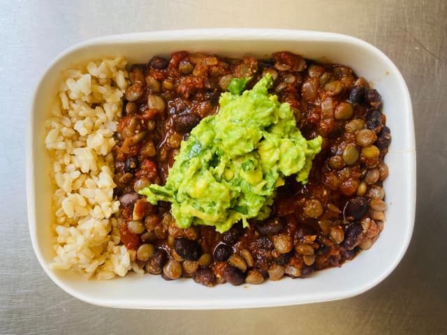 Chilli Sin Carne with Brown Rice and Guacamole