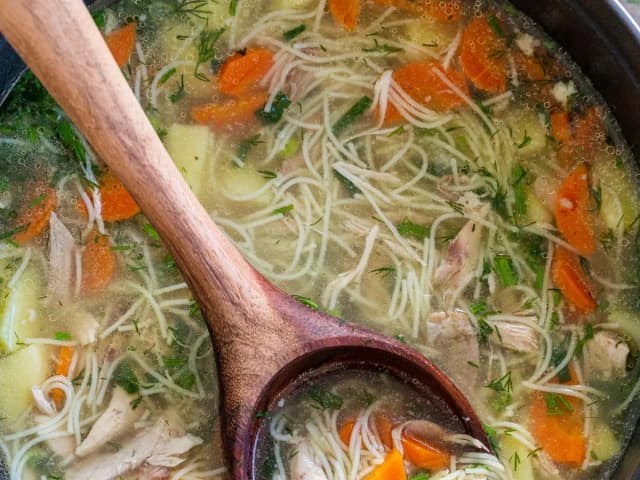 FROZEN Wholesome Chicken broth with Veggies and Rice Noodles