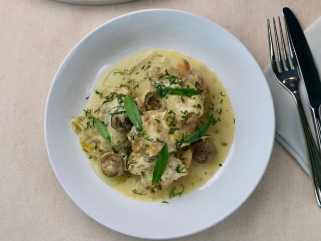 Creamy Chicken Fricassee with Vermouth, Tarragon