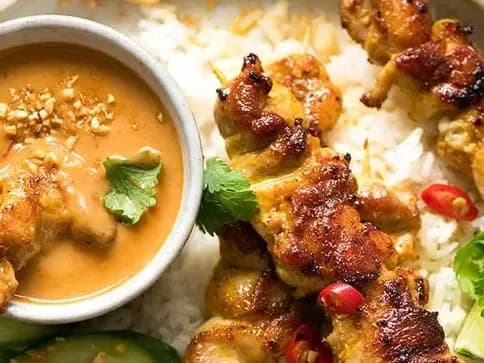 Thai Chicken Satay w Peanut Sauce & Steamed Rice