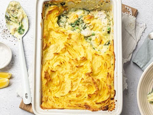 Creamy Fish Pie w/ Cheesy Potato Top