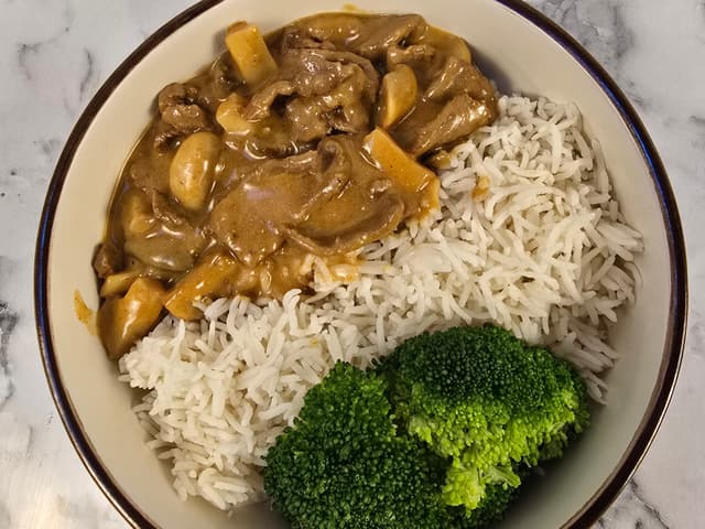 Beef Stroganoff with Basmati Rice & Broccoli