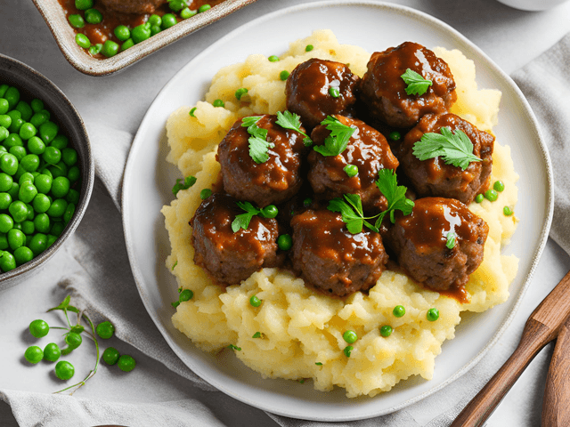 BBQ Meatballs with Mash and Mixed veggies