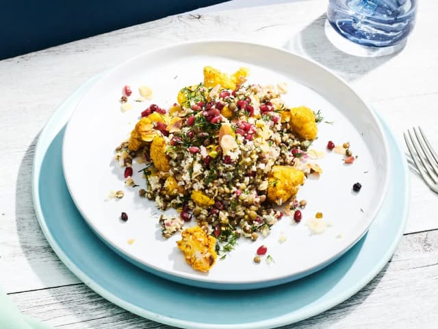Ancient Grain Salad, Feta, Pomegranate Vinaigrette