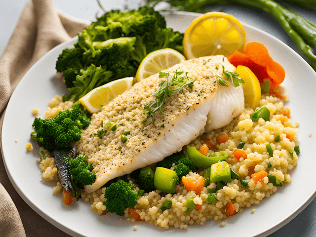 Lemon Herb Fish with Couscous and Steamed Veggies