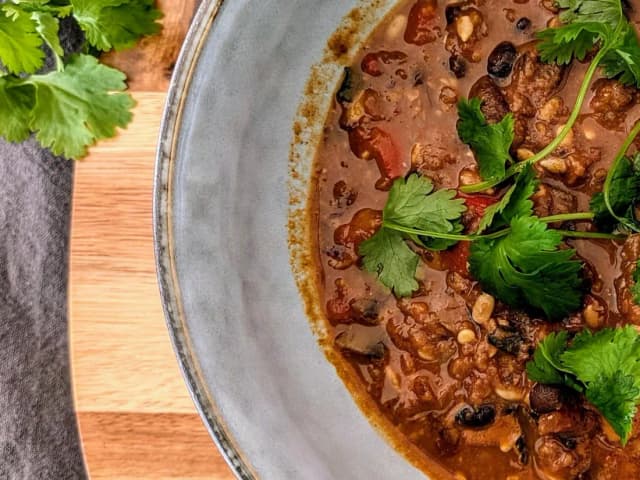 Sweet Potato & Black Bean Chilli with Sunflower Seeds
