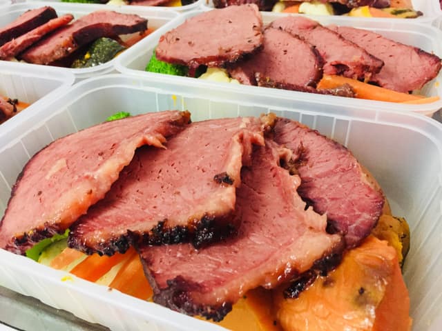 Twice Cooked Corned Beef with Roast Vegetables Large