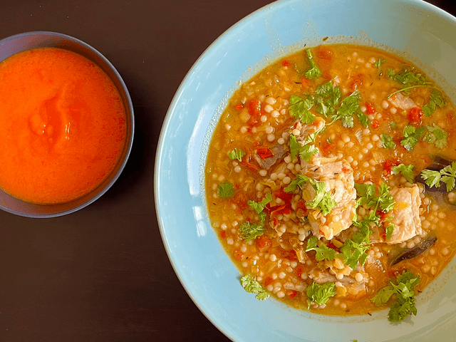 Lebanese Fish Stew with Lemon Saffron Rouille