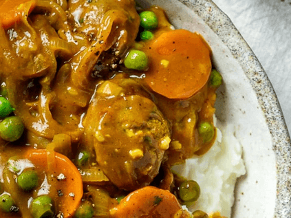 Curried Beef Sausages with Rice