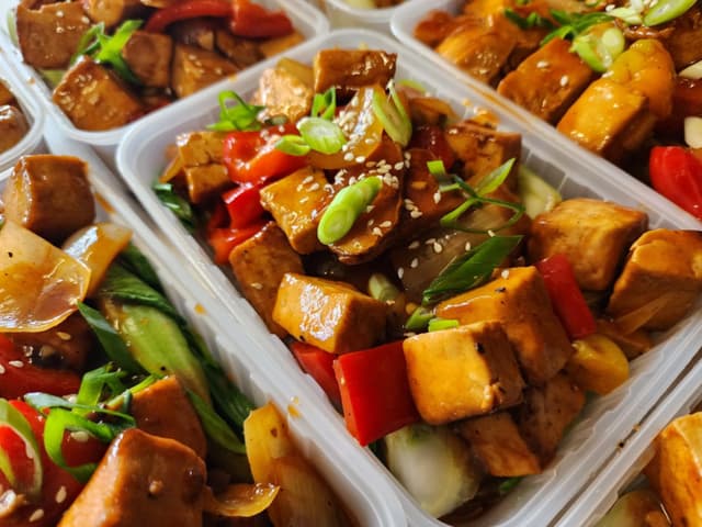 Vegan: Mongolian Style Tofu with Rice Noodles