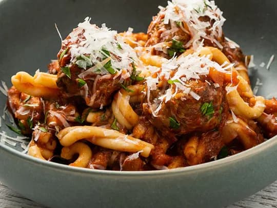 Caserecce with Veal & Pork Meatballs