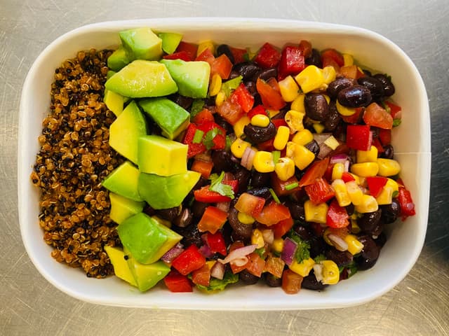 Mexican Quinoa on Black Bean Tomato Salsa